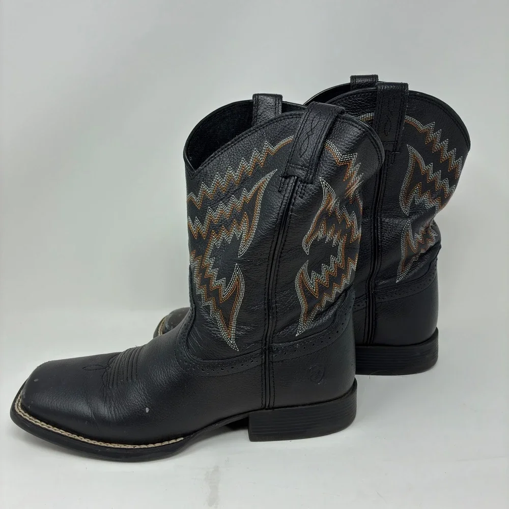 Ariat Tycoon Boys Size 5 Black Leather Square Toe Western Cowboy Boots